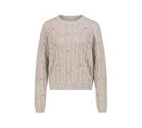 Eight 2 Nine Damen Cropped Strickpullover | Vintage Pullover mit süßer Stickerei (Erdbeere, Gänseblümchen) | Lochmuster & Zopfstrick | Rundhals Kurzpullover beige S