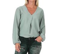 Eight 2 Nine Damen Langarm Bluse LETN-082 Damenbluse Shirt V-Ausschnitt Middle Green M