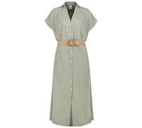 Eight 2 Nine Damen Maxikleid aus Leinen und Viskose mit Taillengürtel in Bastoptik Kurzarm Sommerkleid