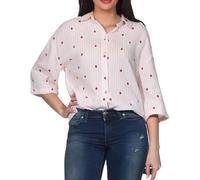 Eight 2 Nine Damen Oversize Musselin Bluse gestreifte Damenbluse halbarm mit Erdbeeren LETN-110 Strawberries-White-Iced Rose S/M