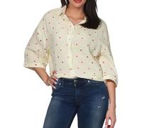 Eight 2 Nine Damen Oversize Musselin Bluse gestreifte Damenbluse halbarm mit Herzen LETN-110 Hearts- White-Wax Yellow L/XL