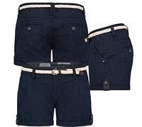 Eight 2 Nine Damen Short Bermuda Kurze Hose Sommer Chino Stoff Hotpants mit Gürtel, Hosengröße:S / 36, Farbe:Navy
