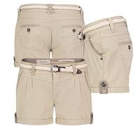 Eight 2 Nine Damen Short Bermuda Kurze Hose Sommer Chino Stoff Hotpants mit Gürtel, Hosengröße:S / 36, Farbe:Beige