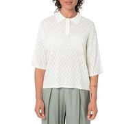 Eight 2 Nine Damen Spitzenstrick-Shirt mit Polokragen Lochstrick Poloshirt mit Knöpfen Sommerstrick White M