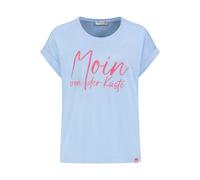 Eight 2 Nine Damen T Shirt Maritim Moin von der Küste Spruch Kurzarm Baumwolle Marine Look Oberteil Frauen Strandkorb Print Shirt Light-Blue XL