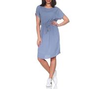 Eight 2 Nine Damen Viskose Midi Kleid LETN-097 Kurzarm Sommerkleid Knielang Middle Blue S