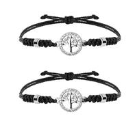 Eigso 2 Pcs Paar CZ Baum des Lebens Mode Armband Manschette für Frauen Männer Vintage klassische Wachs geflochtene Seil Armbänder für Frau Mann