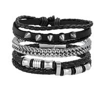 Eigso 3 Pcs Edelstahl Cuban Link Armband für Mann Frau Klassische geflochtene Leder Seil Armbänder für Männer Frauen