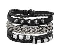 Eigso 3 Stück geflochtene Leder Manschetten Armbänder für Männer Frauen Unisex Vintage Retro Edelstahl Link Armband für Mann Frau