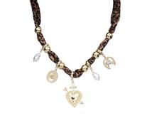 Eigso Leopard Schal Halskette für Frauen, Bandana Charm Choker Luxuriöse Abnehmbare Gold Herz Anhänger Halsketten für Frau