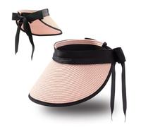 Eigso Pink Straw Bamboo Visor Hat für Frauen Sommer gewebt Sonnenhüte für Frau Mann