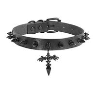 Eigso Punk Leder Nieten Choker Halsband für Frauen Männer Emo Gothic Flügel Kreuz Anhänger Halskette für Frauen Männer