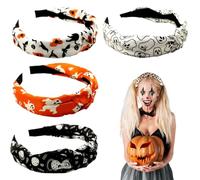 EIH1 4 Stück Halloween Damen StirnbäNder Bedruckte Breite Twist Haarband Stirnband Geister Fledermäuse Katzen Breit Haarband Geeignet fur Frauen und MäDchen