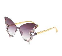EIHI 1 Stück Rahmenlose Sonnenbrille, Lustige Sonnenbrille, Schmetterling Diamond Damen Sunglasses Vintage Modische Getönte Sunglasses UV-Schutz Rave Festival Sonnenbrillen, Lila