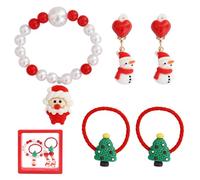 EIHI 5-teiliges Weihnachts-Kinderarmband-Set mit 1 Armband, 2 Ohrclips und 2 Haarseile, Weihnachtsfeier-Ankleideset, Weihnachtsschmuck-Geschenk