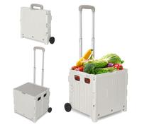 Eikuavons Einkaufstrolley 50 Liter mit 4 Rollen, 2 Bremsen, klappbar & stapelbar, bis 55kg belastbar, großer Transportwagen für Umzug, Camping, Garten (Schwarz/Weiß)