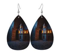 Ein kleines Schloss bedruckte tropfenförmige Leder-Ohrringe | High-End-Design, leichte Luxus-Ohrringe