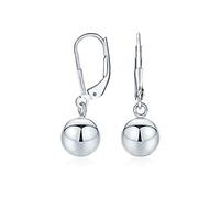 Einfache Basic Dangling Hebel Zurück Runde Perle Ball Drop Ohrringe Für Frauen .925 Sterling Silber 8Mm