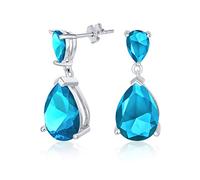 Einfache Braut 5CT AAA Kubikzirkonia Simulierte Aquamarinblaue Tropfenförmige Birnenförmige Solitär CZ Ohrhänger Für Abschlussball .925 Sterlingsilber