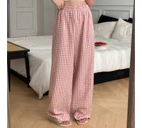 Einfache Gingham Weite Bein Locker Schlafanzug Hose, Herbst, Winter