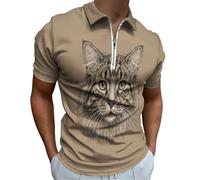Einfache Maine-Coon-Katze Poloshirt Für Herren Leichtes Sport Henley Shirt Tierskizze Sommer Polohemd Arbeit Business Kurzarm Tops Casual Golf Tshirt Revers Reißverschluss Sportshirt