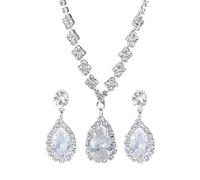 Einfache Tröpfchen Halskette Ohrring Set Mit Besetzt Diamanten Tear Anhänger Ohrstecker Ohrringe Mode Temperament Frauen Schmuck Hochzeitsfeier