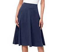 Einfacher, bequemer, einfarbiger Stretch-Rock in A-Linie mit ausgestelltem Knie Schlupfrock Damen (Blue, XL)