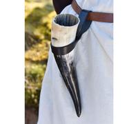 Einfacher Gürtelhalter für Trinkhorn aus Leder, Hornhalter, schwarz