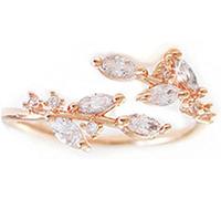 Einfacher, hohler Zweigring, umwickelt, verstellbar, Blattring, Pavé-Fassung, Zirkonia, stapelbar, Roségold, langlebig und modisch