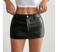 Einfacher körperbetonter Bleistiftrock, Minirock mit niedriger Taille aus PU-Leder Damenoutfit