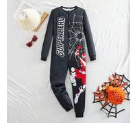 Einfacher modischer einteiliger Jumpsuit für Tween-Jungen mit mehrfarbigem Cartoon-Buchstaben-Muster, langärmelig, figurbetont, eng anliegend, für Zuh
