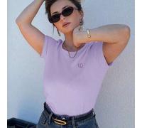 Einfaches einfarbiges Damen T-Shirt mit gesticktem Herz-Motiv, Kurzarm, Sommer, Business-Lässig