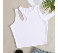 Einfaches Feinstrick Ärmelloses Top Mit Geripptem Muster Und Cut Out Schulter, Perfekt Für Den Sommer