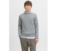 Rundhalspullover JACK & JONES "JPRBLAMARK MERINO KNIT CREW NECK LN", Herren, Gr. M, grau (medium grau melange), Strick, Obermaterial: 100% Wolle, meliert, normal hüftbedeckend, Rundhals, Rippbündchen,