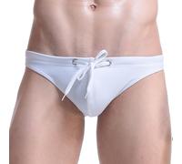 Einfarbige Herren-Bademode mit Kordelzug, niedrige Taille, Bikini-Slip, atmungsaktive Nylon-Badehose für aktive Schwimmer (XL Weiß)