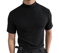 Einfarbige Herren-T-Shirts - Muskel-Fit-T-Shirt, feuchtigkeitsableitend, Workout, Training, kurzärmelig, Sommertraining, Bodybuilding, Sport, schmale Passform, Skiny High Collar Freizeitkleidung,
