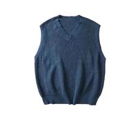 Einfarbige Herrenweste mit V-Ausschnitt, Strickpullover, ärmellos, für Frühling und Herbst, Seeblaue Weste, S