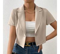 Einfarbige Kurzärmelige Blazer Jacke Mit Umlegekragen Und Verkürzter Länge
