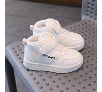 Einfarbige Mid-Top-Freizeitschuhe für Babys, bequeme Sportschuhe für Kleinkinder mit flacher Sohle, klassische weiße Mini-Sneaker