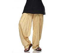 Einfarbige Patiala Salwar Hose, 100% Baumwolle, in vielen Farben - Kameez Kurti Tunika Yoga, Beige, Groß