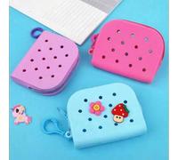 Einfarbige weiche Anhänger kleine Silikon-Geldbörse Silikon perforierte Tasche Waschbare Kartenhalter mit Reißverschluss für Frauen Geldbörse Mini-Gel