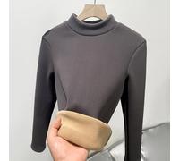 Einfarbiger Damen-Fleece-Strick-Langarm-Top, weicher warmer Winterpullover für Herbst, Freizeitkleidung, Stretch-Strick-Damenpullover für den Alltag (XL Drak Gray)