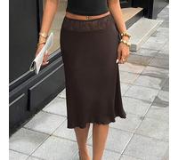 Einfarbiger eleganter Damen-Satinrock mit Spitzen-Patchwork