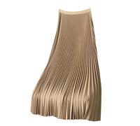 Einfarbiger Faltenrock Satin Damen Übergröße vielseitiger Midirock mit elastischer Taille bequem stilvoll
