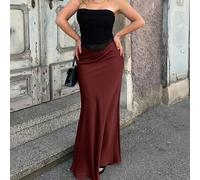 Einfarbiger, hoher Taillenrock, elegant für den Sommer, Maxi-Outfit für Damen