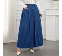 Einfarbiger Minirock aus plissiertem Denim Große Größen mit Taschenfalten, plissierter Jeansrock, Jeansrock in mittellanger Midi-Denimrock, plissierte