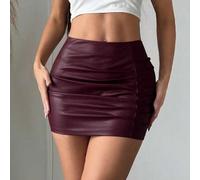 Einfarbiger plissierter figurbetonter sexy Mode-Rock aus Kunstleder