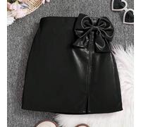 Einfarbiger Rock aus Pu-Leder im Street-Style für Tween-Mädchen mit Schleifenverzierung