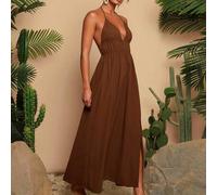 Einfarbiges ärmelloses Kleid mit V-Ausschnitt für Damen, Neujahrs-Look, Thanksgiving-Outfits, elegante Partykleider, luxuriöse Abendkleider für Hochze