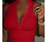 Einfarbiges Ärmelloses Tanktop mit geripptem Stehkragen und enger Passform in Rot für den täglichen Gebrauch